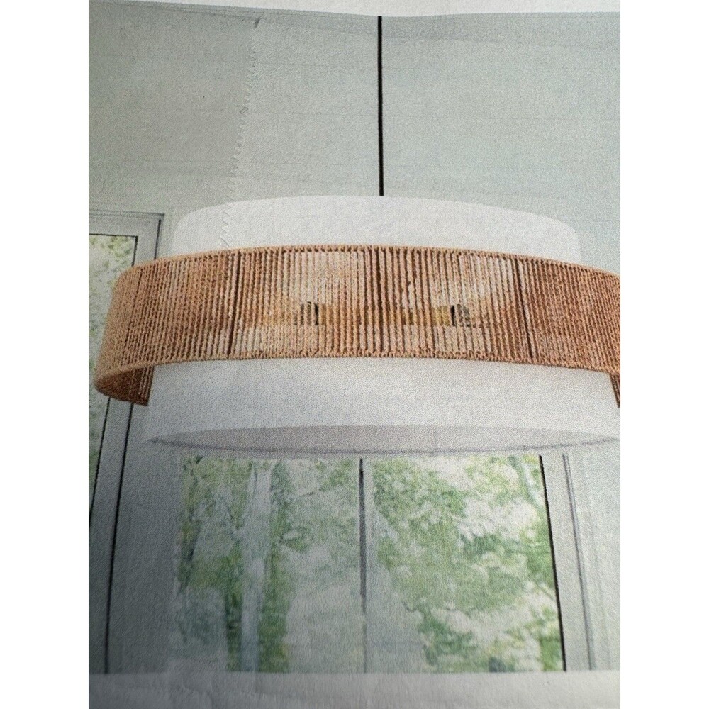 Large White Rattan Chandeliers, 22.4in Boho Pendant Light with Shade Woven